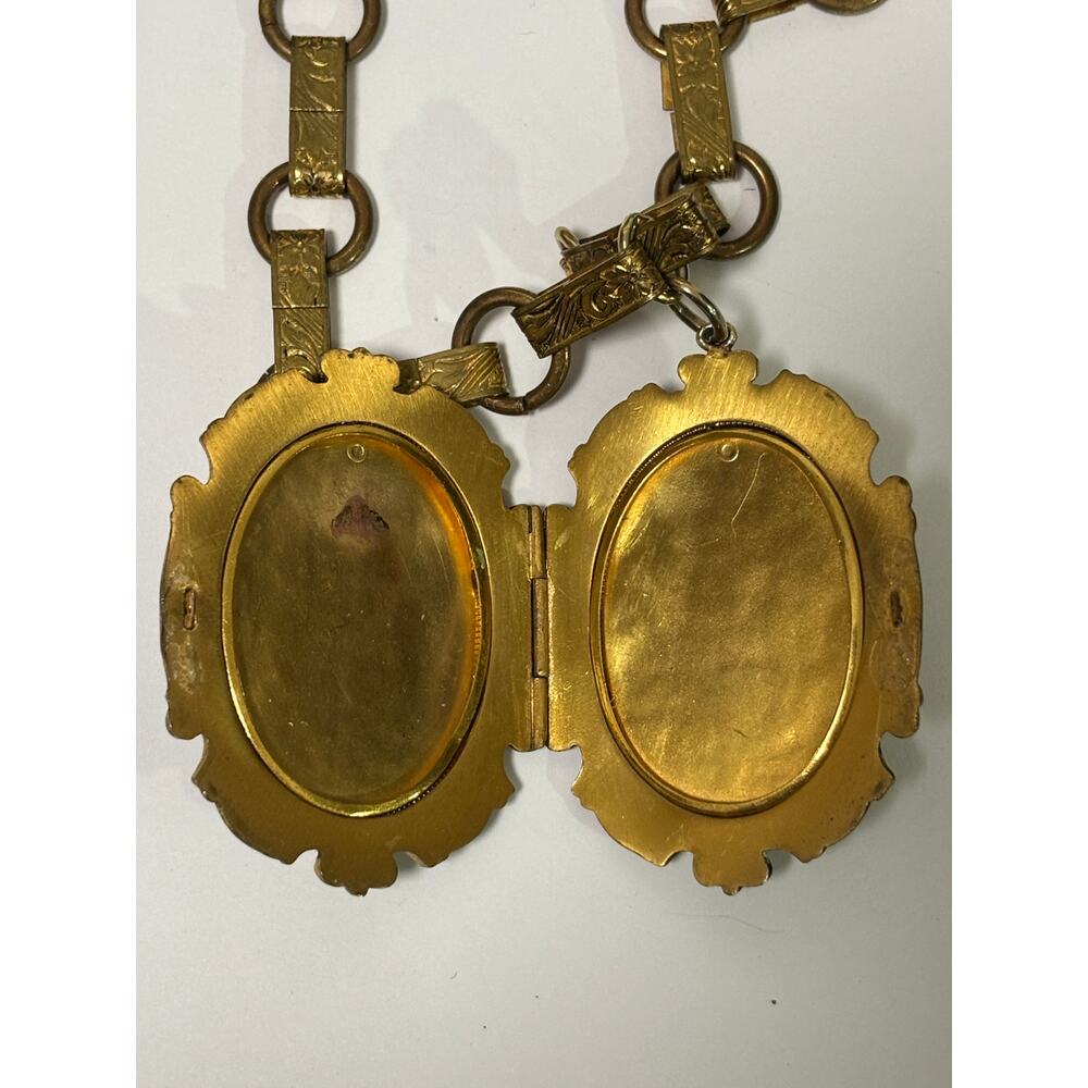 Vintage Antique Art Nouveau Pendant Necklace Book Chain - Picture 10 of 11